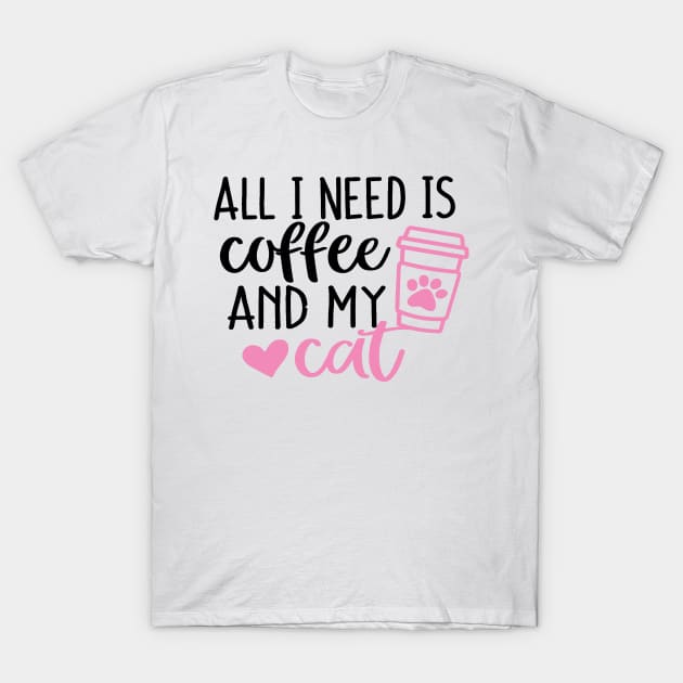 All I need is Coffee and my Cat Pink T-Shirt by Mystic Dragon Designs